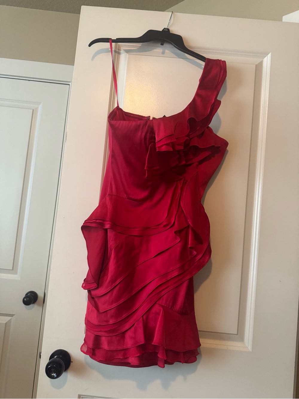 BCBG One-Shoulder Ruffle Cocktail Dress - Crimson